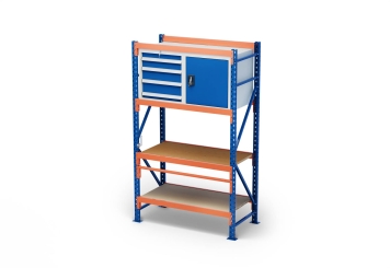 1,2 m table d’emballage MFP1000 / Profondeur 60 cm / hauteur 2 m / réglable en hauteur sur 40 cm / avec panneaux contreplaqués et armoires à outils 