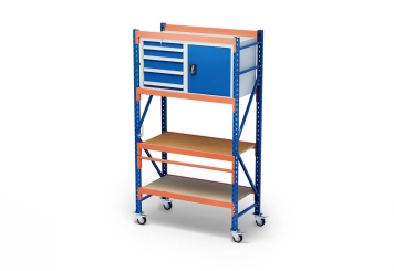 1,2 m table d’emballage mobile MFP1000 / profondeur 60 cm / hauteur 2,14 m / réglable sur 40 cm en hauteur / avec panneaux contreplaqués 