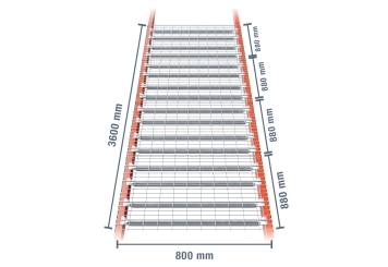360 cm platelage en treillis métallique pour rack à palettes PR9000 / profondeur 800 mm / capacité de charge 2.200 kg 