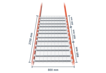 270 cm platelage en treillis métallique pour rack à palettes PR9000 / profondeur 800 mm / capacité de charge 3.000 kg 