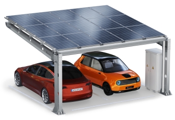 Abri voiture PP2/40-G6300-1, simple face, panneau de base avec 15 modules solaires y compris Wallbox et armoire de commande, SoloPort 