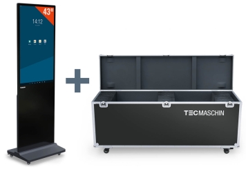 Mobiler digitaler Kundenstopper DKS-LED43 inkl. Transportbox, Schwarz, 43 in Display, Android 13, TecMaschin 