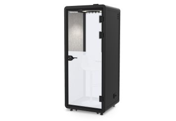 Büro Telefonzelle / Telefonkabine LIA100 mit Milchglasfolie für 1 Person, Schwarz, 870 mm x 866 mm Raumfläche 