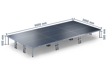 6 m x 3 m Scène mobile EBM850/2, 605 mm haut, 9 modules 850 kg charge max par module 