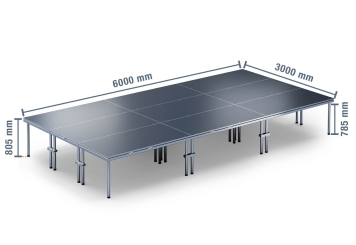 6 m x 3 m Scène mobile EBM850/2, 805 mm haut, 9 modules 850 kg charge max par module 