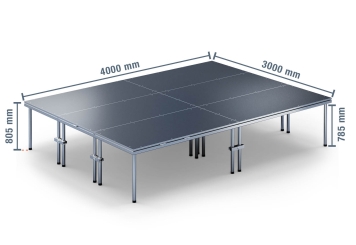 4 m x 3 m Scène mobile EBM850/2, 805 mm haut, 6 modules 850 kg charge max par module 
