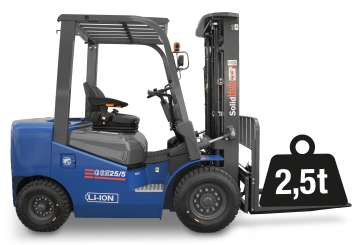 LI-ION Electric Forklift GSE25/5, integrated charger, load capacity 2.500 kg, SolidHub 