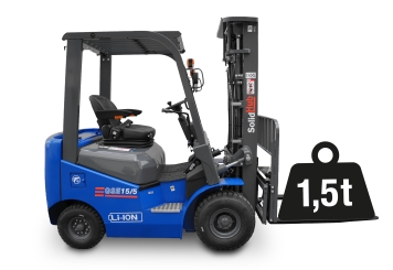 LI-ION Electric Forklift GSE15/5, integrated charger, load capacity 1.500 kg, SolidHub 