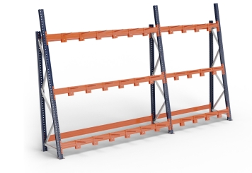 4,7 m Vertikalregal VR1500 / 4 m hoch / 80 cm tief / 3 Ebenen / 30 x Armtrenner 350 mm