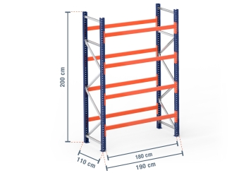 1,9 m pallet rack PR4500 / 110 cm deep / 2 m high / 4 levels for 10 euro pallets 