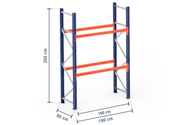 1,9 m pallet rack PR4500 / 80 cm deep / 2,5 m high / 2 levels for 6 euro pallets 