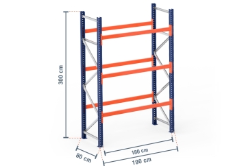 1,9 m pallet rack PR4500 / 80 cm deep / 3 m high / 3 levels for 8 euro pallets 