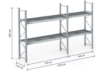 Galvanised pallet rack with grating dimensioned