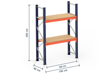 1,9 m rayonnage à palettes PR15000 / profondeur 80 cm / hauteur 2 m / 2 niveaux / platelage Bois 