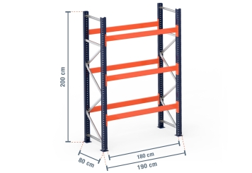 1,9 m rayonnage à palettes PR15000 / profondeur 80 cm / hauteur 2 m / 3 niveaux pour 8 palettes europe 