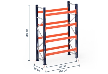 1,9 m rayonnage à palettes PR15000 / profondeur 80 cm / hauteur 2 m / 4 niveaux pour 10 palettes europe 
