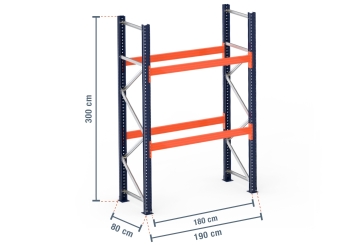 1,9 m rayonnage à palettes PR15000 / profondeur 80 cm / hauteur 3 m / 2 niveaux pour 6 palettes europe 