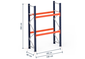1,9 m rayonnage à palettes PR15000 / profondeur 80 cm / hauteur 3,5 m / 2 niveaux pour 6 palettes europe 
