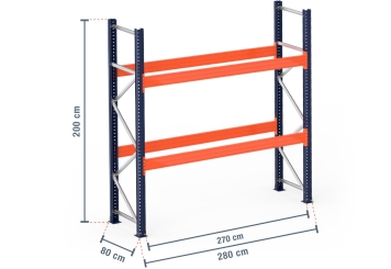 2,8 m rayonnage à palettes PR15000 / profondeur 80 cm / hauteur 2 m / 2 niveaux pour 9 palettes europe 