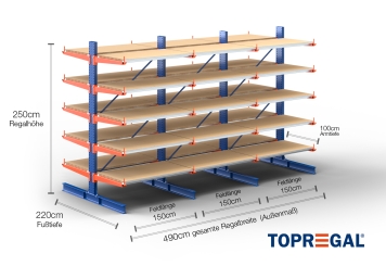 Rayonnage cantilever double face laqué avec cotation
