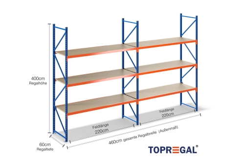 4,6 m storage rack LR2000 / 60 cm deep / 4 m high / 3 levels / rack ...