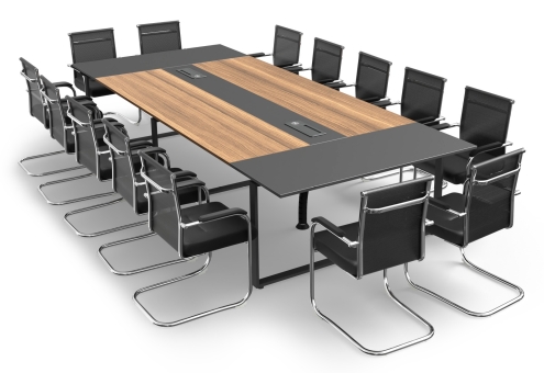 Conference table set ANJA360i in grey-walnut brown with induction