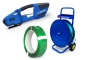 Kit de cerclage à batterie : chariot dérouleur, appareil de cerclage avec batterie de rechange, PET bande de cerclage (composée à 99 % de matériaux recyclés), TecMaschin 