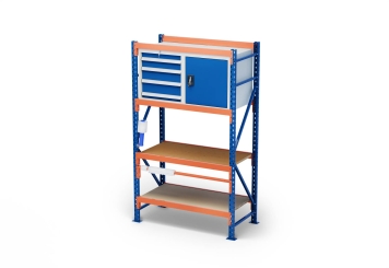 1,2 m table d’emballage MFP1000 / Profondeur 60 cm / hauteur 2 m / réglable en hauteur sur 40 cm / avec panneaux contreplaqués et armoires à outils 