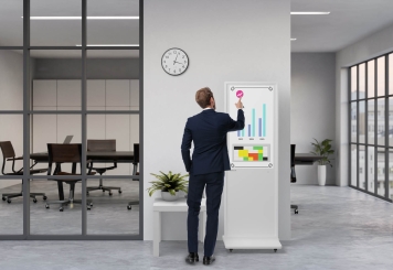 Mobile digital display totem DKST-LED43 with touch screen, 43 in Display, Android 11, White, 610 mm x 450 mm x 1.877 mm, TecMaschin 