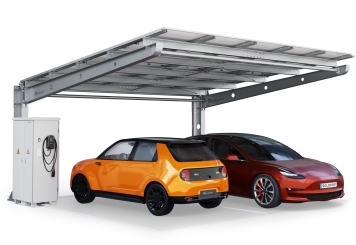 Abri voiture PP2/40-G6300-1, simple face, panneau de base avec 15 modules solaires y compris Wallbox et armoire de commande, SoloPort 