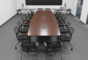 Konferenztisch ELLA480i Dunkel mit Induktionsladestation + 16 Stühle EMMA 