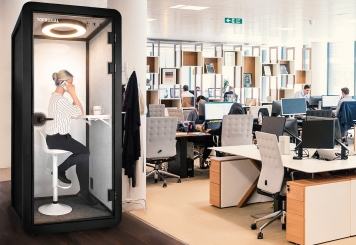 Büro Telefonzelle / Telefonkabine LIA100 für 1 Person, Schwarz, 870 mm x 866 mm Raumfläche 