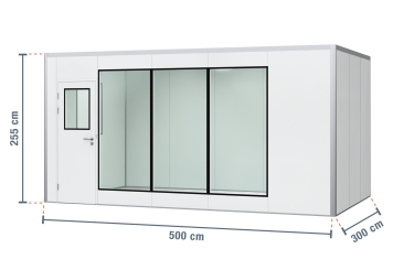 Hallenbüro Meisterbüro PREFAB-15 "Studio", 4 Fenster, 1 Tür (16 Paneele) 