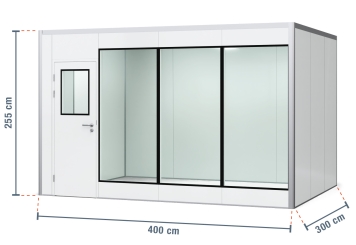 Hallenbüro Meisterbüro PREFAB-12 "Studio", 4 Fenster, 1 Tür (14 Paneele) 