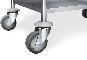 Chariot à plateaux en acier inoxydable, 2 niveaux, capacité de charge 100 kg, détail des roues pivotantes avec roulement