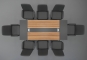 ANJA 280 conference table grey-walnut brown top view Application example with 8 chairs Marie
