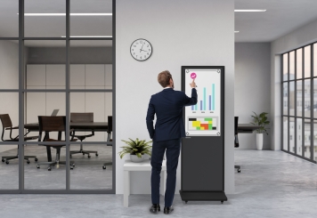 Mobile digital display totem DKST-LED43 with touchscreen incl. transport box, Black, 43 in display, Android 13, TecMaschin 