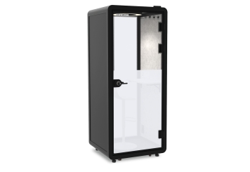 Büro Telefonzelle / Telefonkabine LIA100 mit Milchglasfolie für 1 Person, Schwarz, 870 mm x 866 mm Raumfläche 