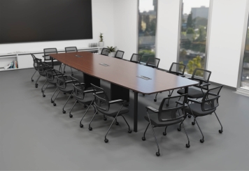 Konferenztisch ELLA480i Dunkel mit Induktionsladestation + 16 Stühle EMMA 
