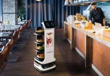 Robot serveur restaurant Robi4-HD, 4 niveaux de tablettes, 490 mm x 580 mm x 1.290 mm, TecMaschin 