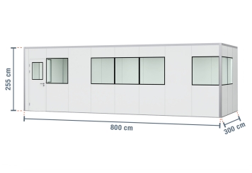 Hallenbüro Meisterbüro PREFAB-24, 8 Fenster, 1 Tür (13 Wand-Paneele, 8 Decken-Paneele) 