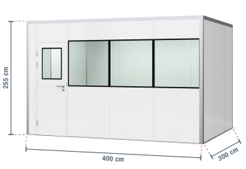 Hallenbüro Meisterbüro PREFAB-12, 4 Fenster, 1 Tür (9 Wand-Paneele, 4 Decken-Paneele) 