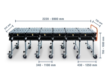 Circuit mobile de galets en ciseaux FRB-SK7, galets en Acier, 6.900 mm, TecMaschin 