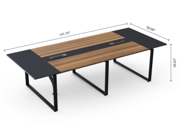 Konferenztisch-Set ANJA360i in Grau-Nussbraun mit Induktionsladestation + 14 Stühle EMMA 