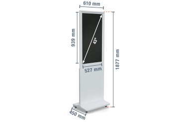 Mobile digital display totem DKST-LED43 with touch screen, 43 in Display, Android 11, White, 610 mm x 450 mm x 1.877 mm, TecMaschin 