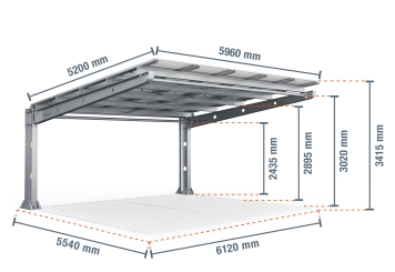 Abri voiture PP2-G6300-1, simple face, panneau de base avec 15 modules solaires, SoloPort 