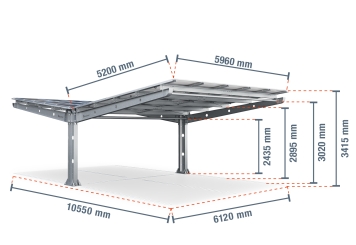 Abri voiture PP4-G12600-1, double face, panneau de base avec 30 modules solaires, SoloPort 