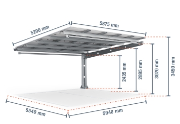 Abri voiture PP2-A6300-1, simple face, champ pour extension avec 15 modules solaires, SoloPort 