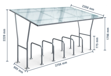 Abri vélo F350/5-P pour 12 Vélos (3.756 mm x 2.236 mm x 2.228 mm) 