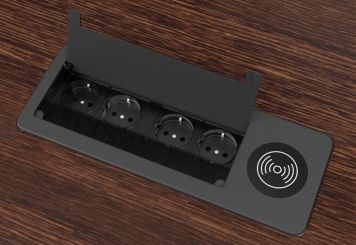 Konferenztisch ELLA480i Dunkel mit Induktionsladestation + 16 Stühle EMMA 